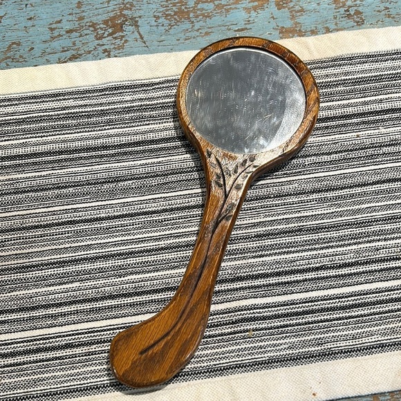 Vintage Wooden Hand Held Mirror with carved detail - Picture 1 of 4